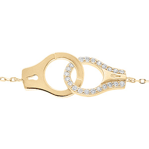 Bracelet en vermeil massif menottes dont ue orne d'oxydes blancs -16+3cm