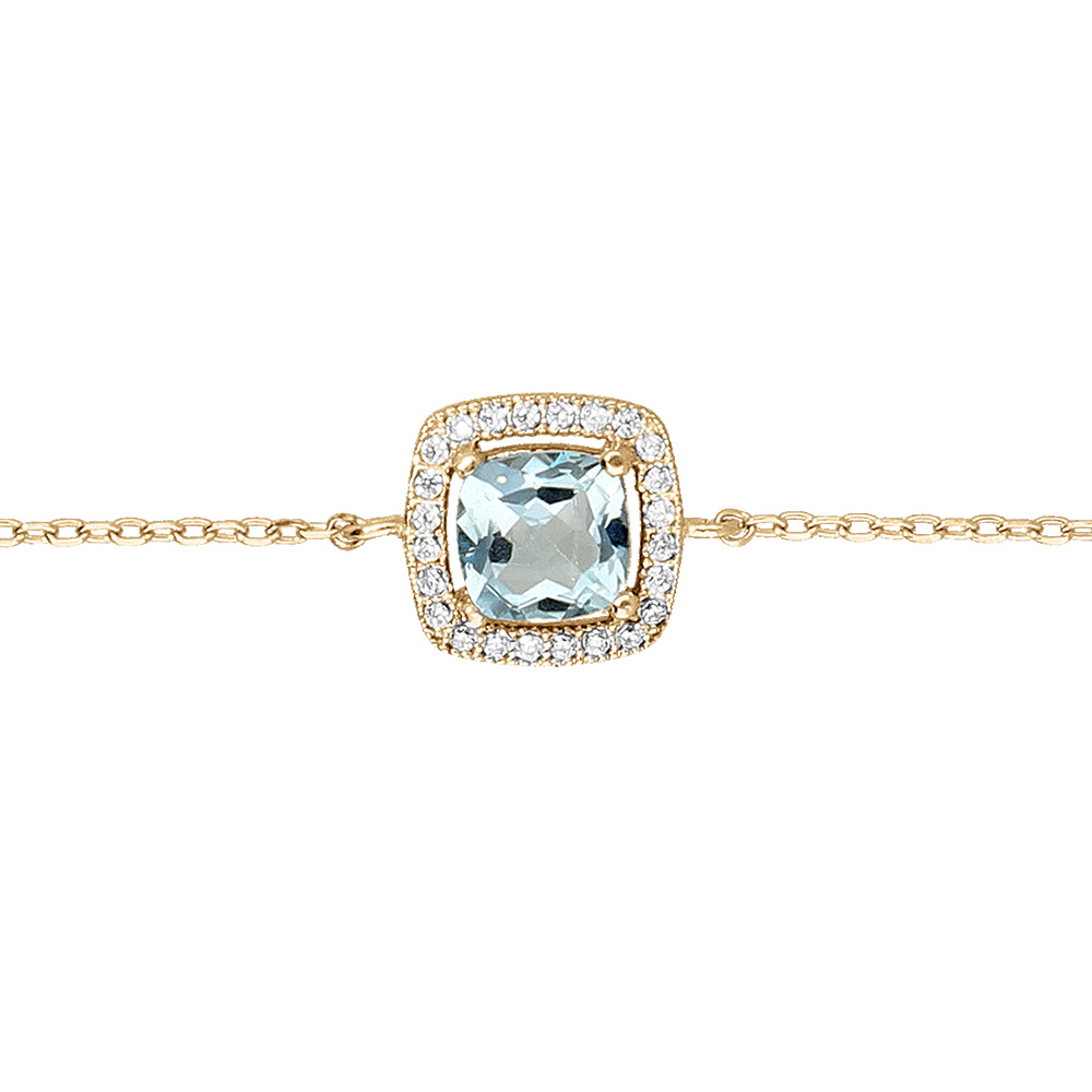 Bracelet en vermeil massif pierre naturelle topaze bleue avec contour d\'oxydes blancs sertis - 16,5+3cm - Vue 1