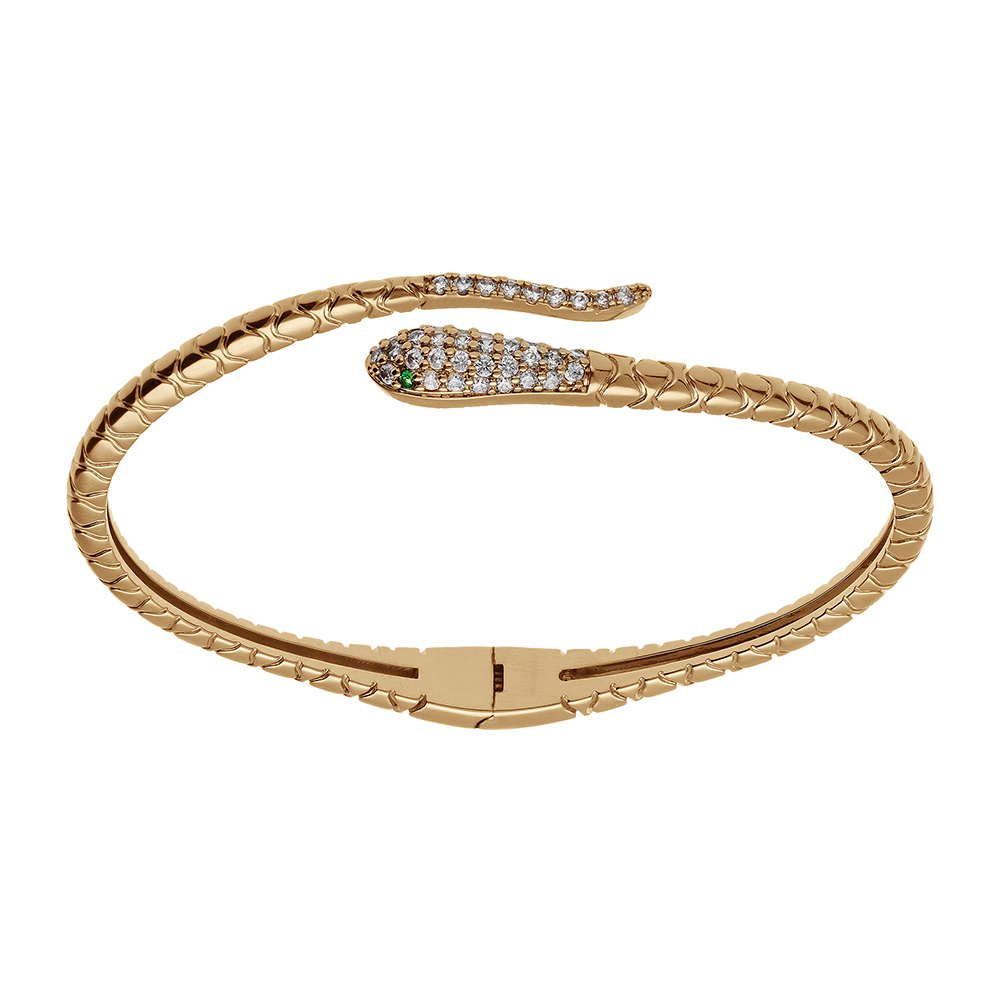 Bracelet en vermeil massif serpent articul� avec oxydes blancs   - 60mm - Vue 1