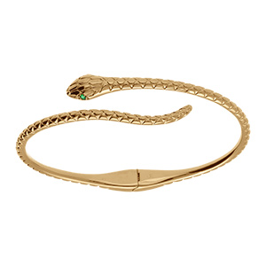 Bracelet en vermeil massif serpent articul� oxydes blancs et yeux  verts - 60mm