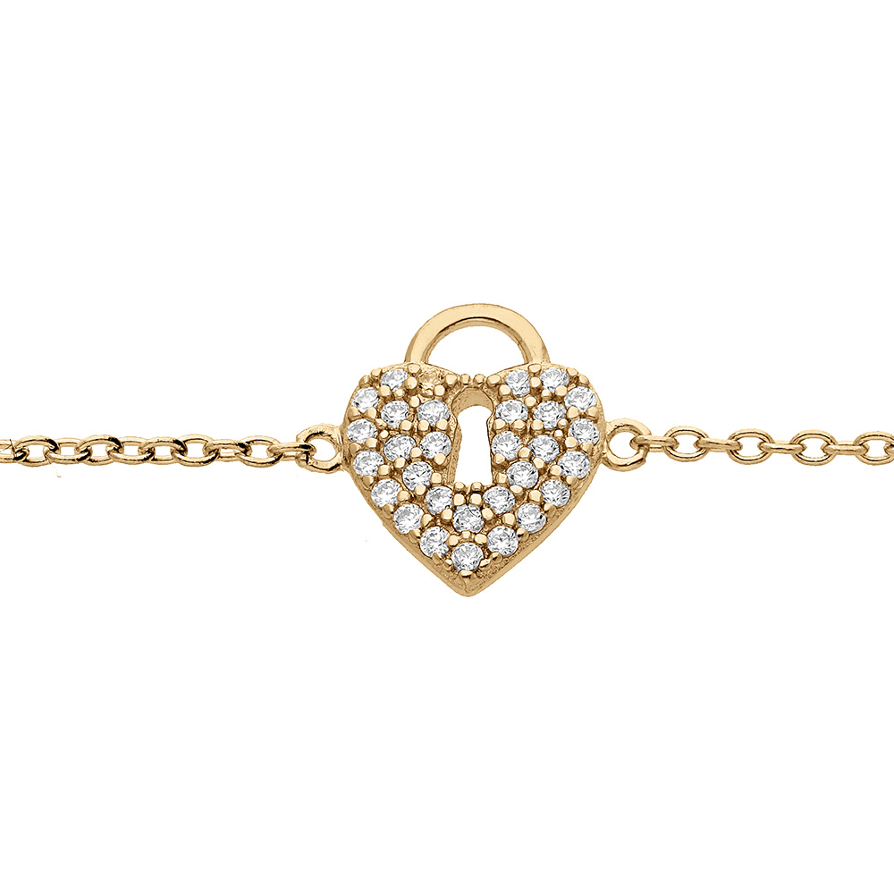 Bracelet en vermeil motif cadenas coeur pav� d\'oxydes blancs - 16+2cm - Vue 1