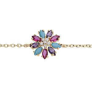 Bracelet en vermeil motif fleur avec oxydes multi couleurs - 16+2cm