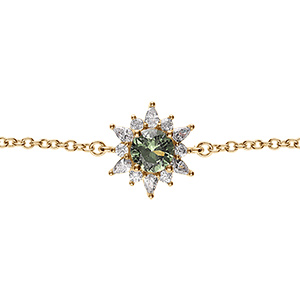 Bracelet en vermeil motif fleur oxyde vert central  et contour oxydes blancs - 16+2cm