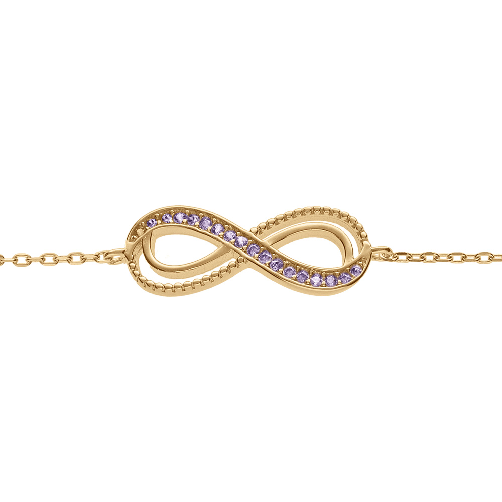 Bracelet en vermeil motif infini ajour� avec oxydes violets sertis - 16+3cm - Vue 1
