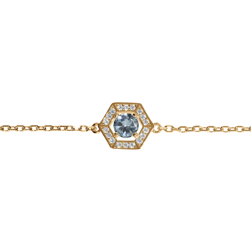 Bracelet en vermeil oxyde bleu ciel et contour d\'oxydes blancs - 16+3cm - Vue 1