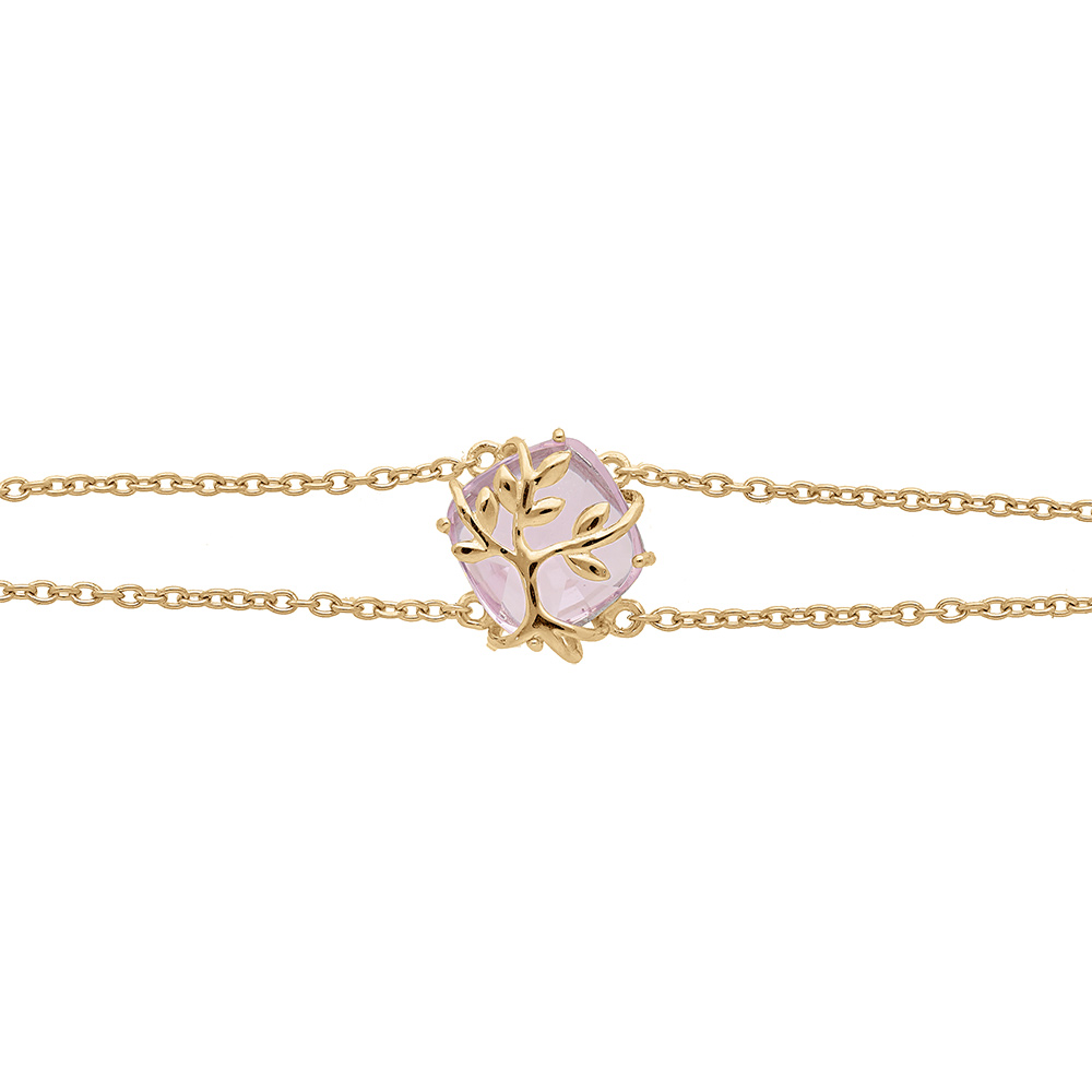 Bracelet en vermeil oxyde rose avec motif arbre de vie 16+3cm - Vue 1
