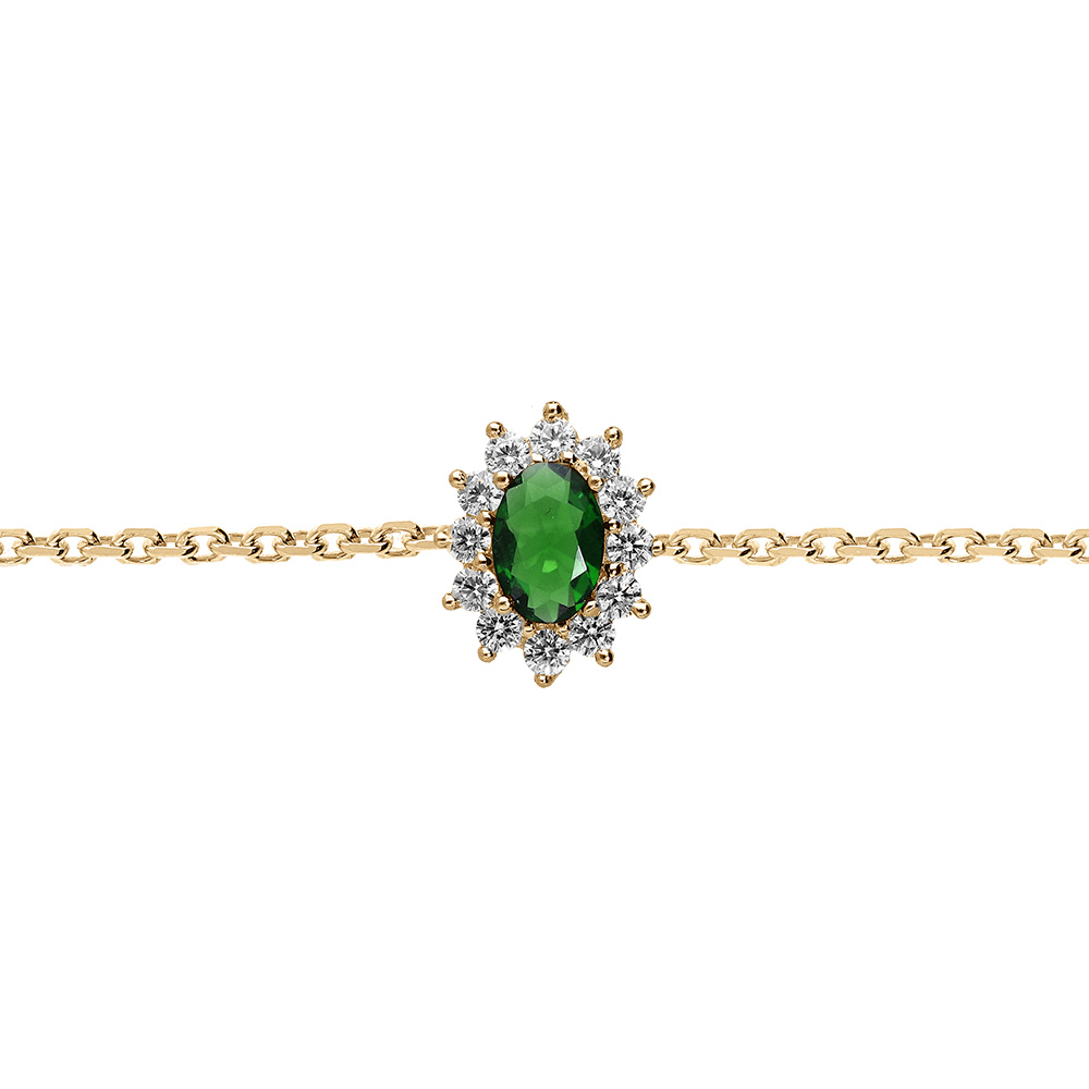 Bracelet en vermeil oxyde vert et contour d\'oxydes blancs 16+3cm - Vue 1