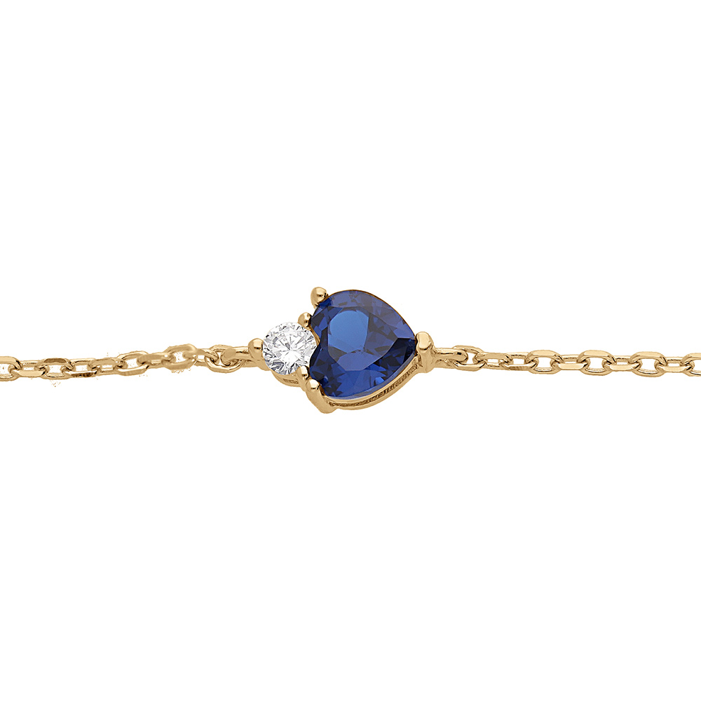 Bracelet en vermeil oxydes blanc et bleu fonc� forme coeur, longueur 16+3cm - Vue 1