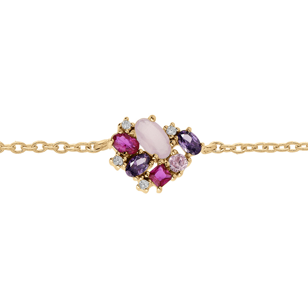 Bracelet en vermeil oxydes roses et violet - 16+2cm - Vue 1