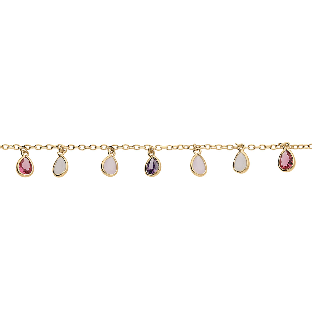 Bracelet en vermeil pampilles forme goutte et oxydes multi couleurs - 15+4cm - Vue 1