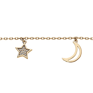 Bracelet en vermeil pampilles lune �vid�e et coeur d'oxydes blancs sertis - 16+3cm