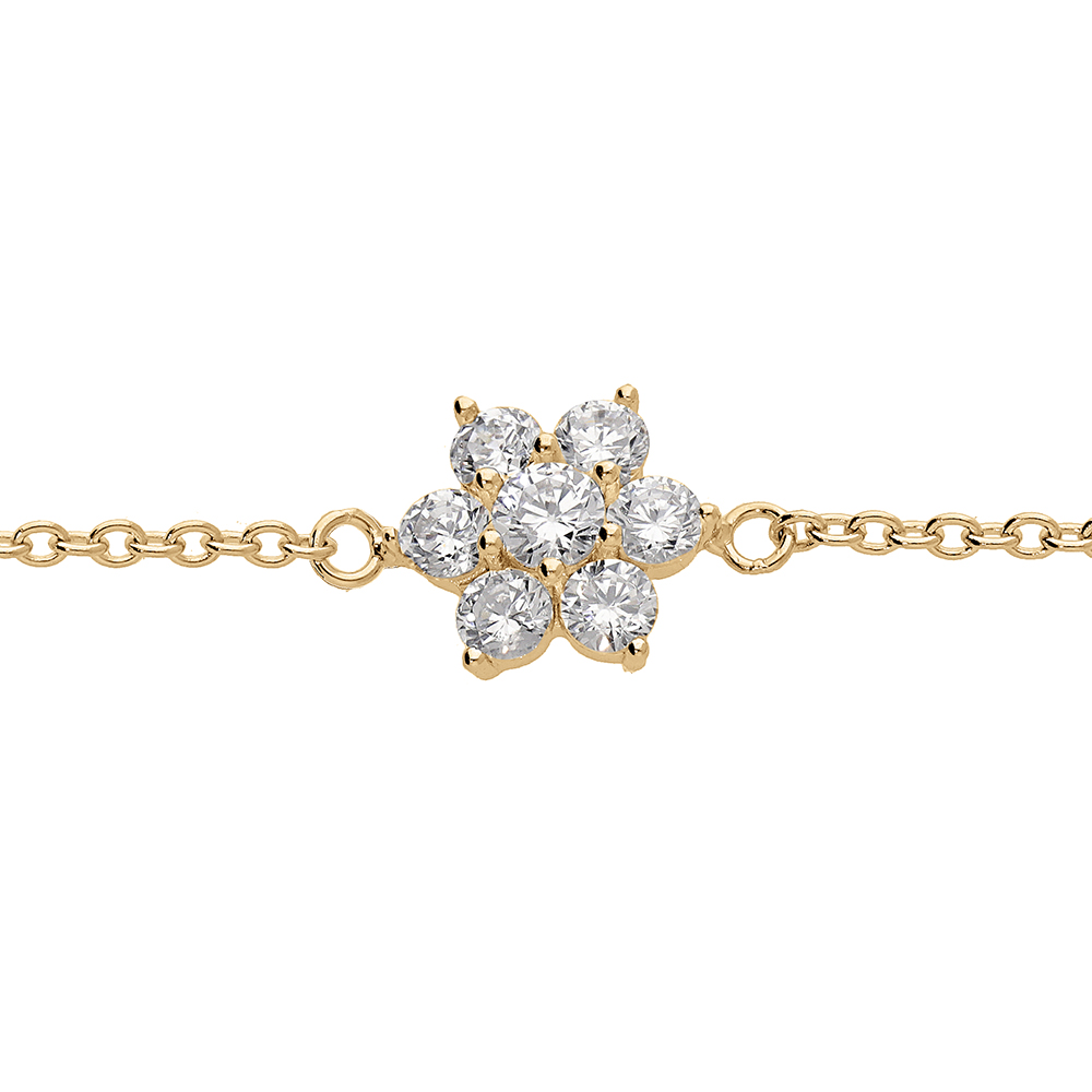 Bracelet en vermeil pendentif  marguerite orn�e d\'oxydes blancs sertis - 16.5+2cm - Vue 1