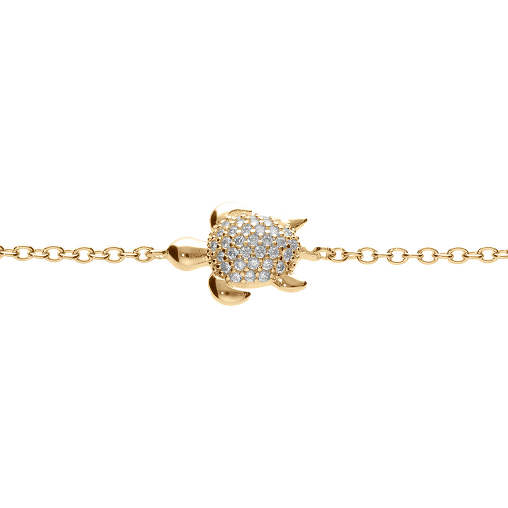 Bracelet en vermeil tortue par�e d\'oxydes blancs - 16+2cm - Vue 1
