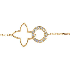 Bracelet en vermeil tr�fle decoup� lisse et cercle entour� d'oxydes blancs sertis - 16+3cm