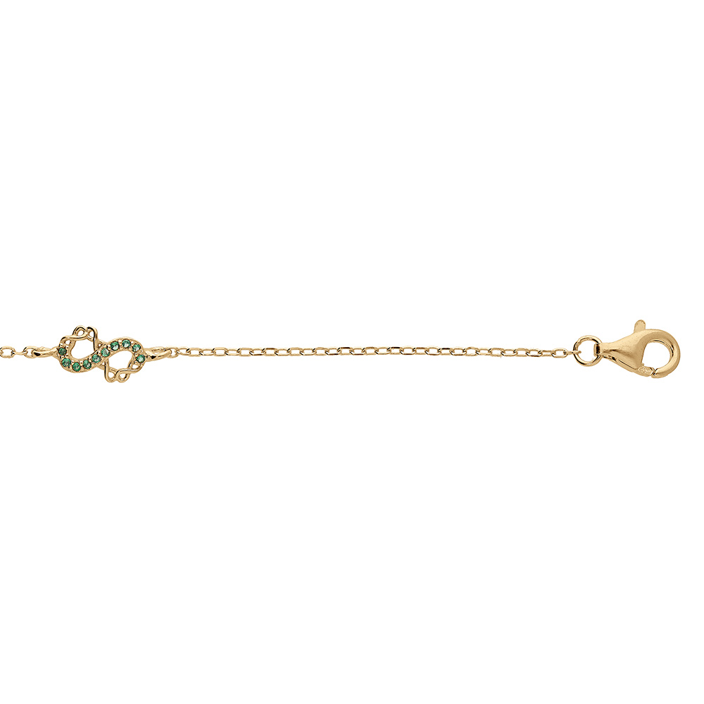 Bracelet en vermeil trois  infinis avec oxydes verts sertis - 15+3cm - Vue 1
