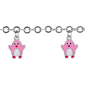 Bracelet enfant argent rhodié 3 pampilles pingouin rose - 16cm réglable 14 - Vue 1