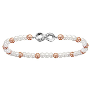Bracelet enfant elastique perles blanche et rose motif infini argent rhodi et oxydes blancs sertis - Vue 1