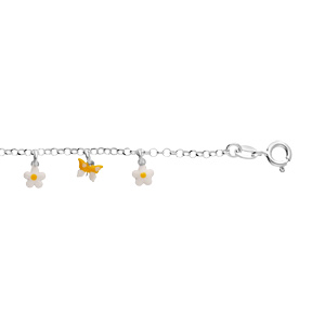 Bracelet enfant en argent rhodi chane avec pampilles fleurs et papillon 13+3cm - Vue 1