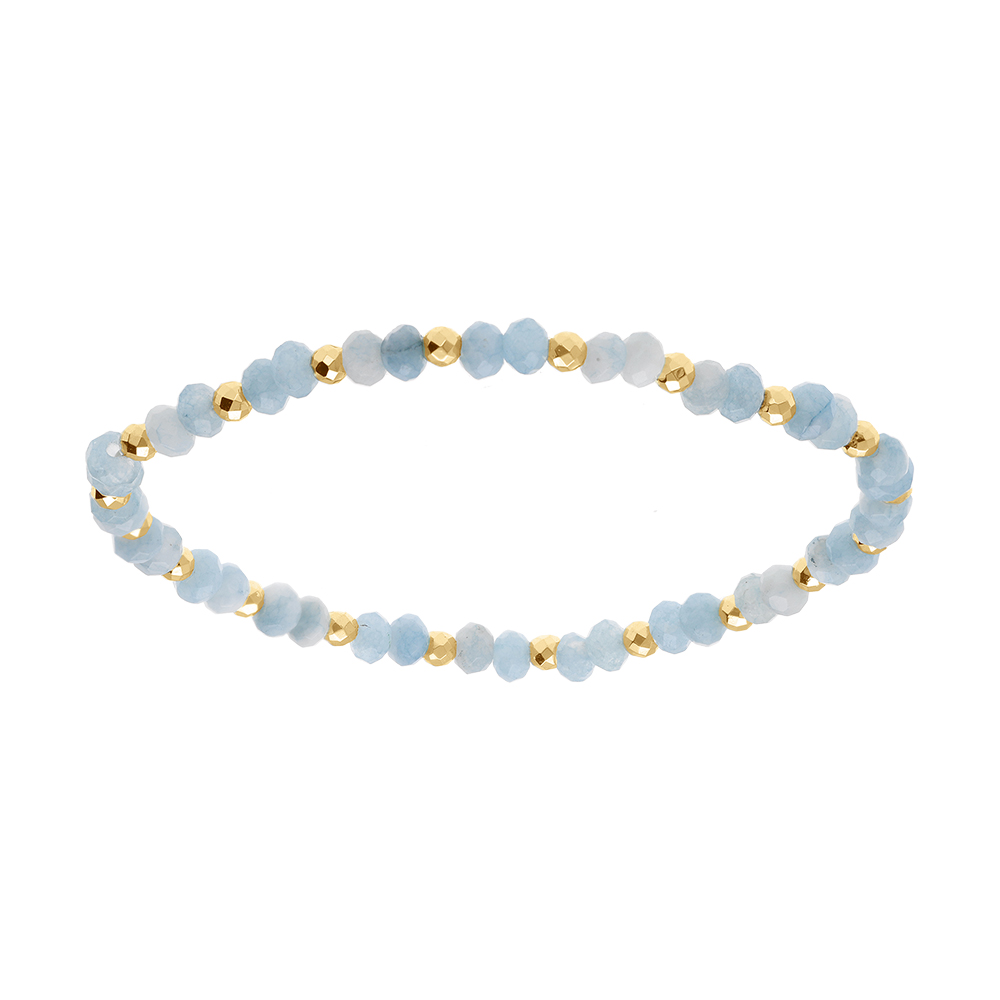 Bracelet extensible agate bleu ciel v�ritable et boules acier dor� - Vue 1