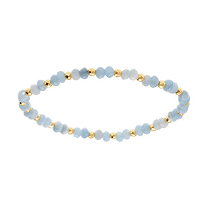 Bracelet extensible agate bleu ciel vritable et boules acier dor - Vue 1