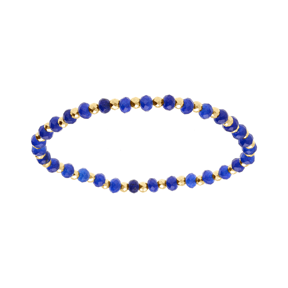 Bracelet extensible agate bleue v�ritable et boules acier dor� - Vue 1