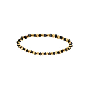 Bracelet extensible agate noire véritable et boules en acier doré - Vue 1