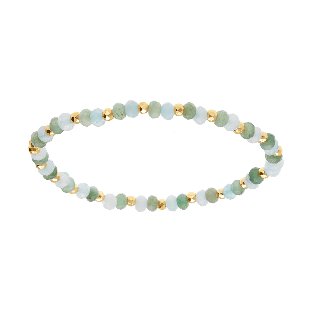 Bracelet extensible amazonite et aventurine v�ritable et boules en acier dor� - Vue 1