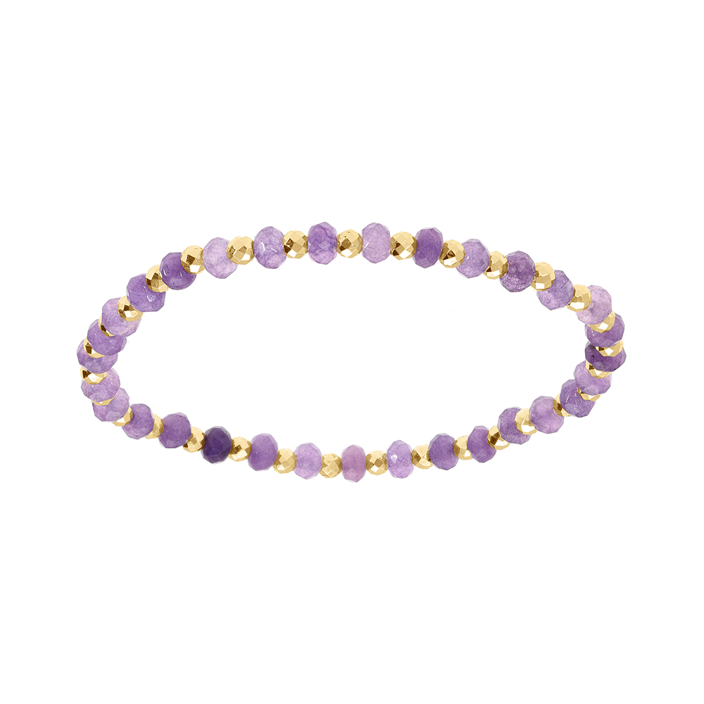 Bracelet extensible amethyste v�ritable et boules en acier dor� - Vue 1
