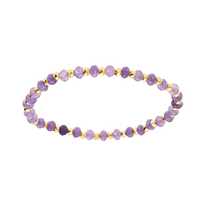 Bracelet extensible amethyste véritable et boules en acier doré - Vue 1
