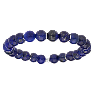 Bracelet extensible avec boule en Lapis Lazuli et rondelles en argent rhodi - Vue 1