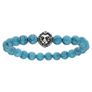 Bracelet extensible avec perles couleur turquoise et tte de lion - Vue 1