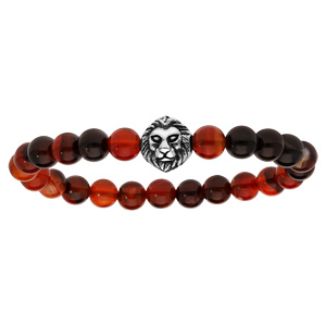 Bracelet extensible avec perles d\'Agate rouge et tte de lion - Vue 1
