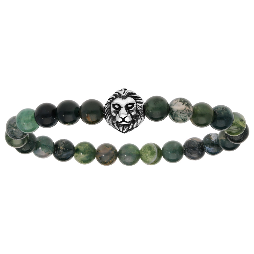 Bracelet extensible avec perles d\'Agate verte et t�te de lion - Vue 1