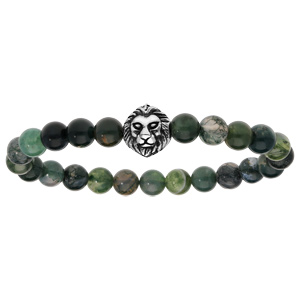 Bracelet extensible avec perles d\'Agate verte et tte de lion - Vue 1