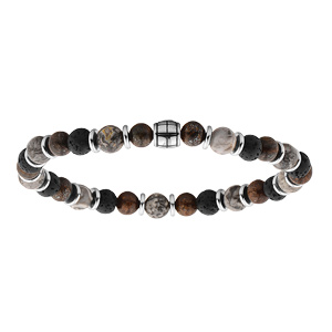 Bracelet extensible avec perles en Jaspe gris, pierre de lave et Bronze gris vritable diamtre 60mm - Vue 1