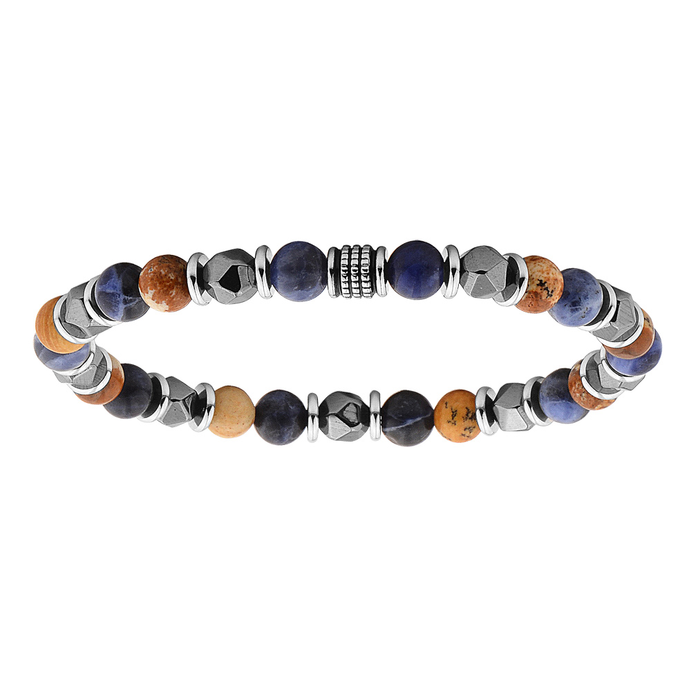 Bracelet extensible avec perles H�matite et Sodalite v�ritable diam�tre 60mm - Vue 1