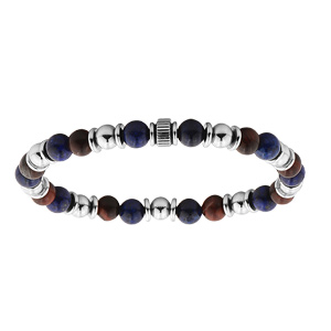 Bracelet extensible avec perles Oeil de tigre rouge et Lapis Lazuli vritable diamtre 60mm - Vue 1