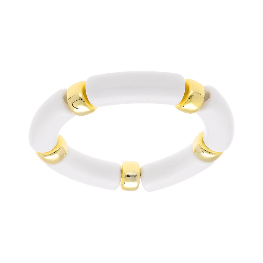 Bracelet extensible blanc � anneaux dor�s - Vue 1