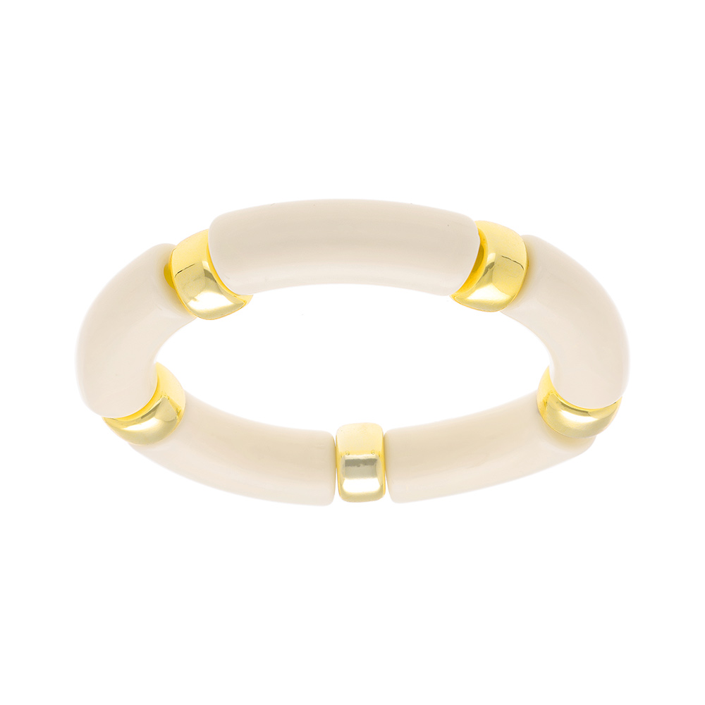 Bracelet extensible blanc cr�me � anneaux dor�s - Vue 1