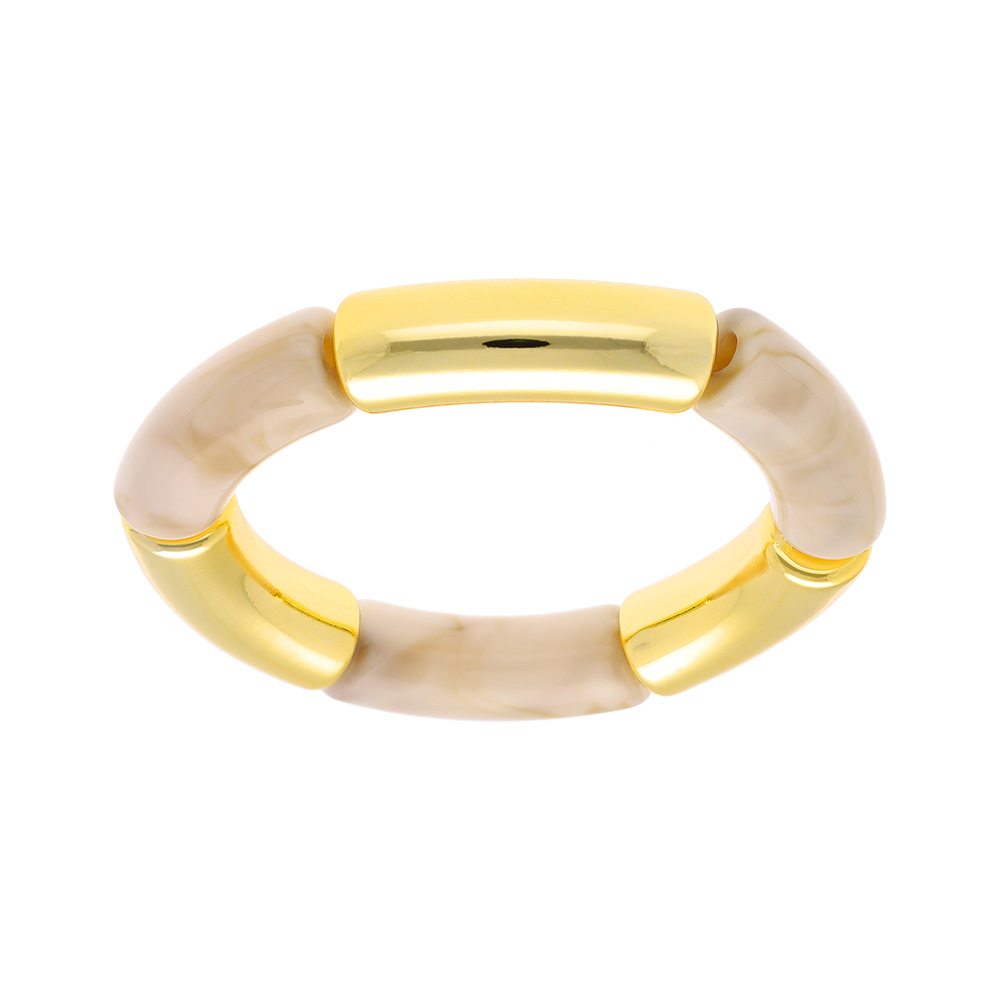 Bracelet extensible blanc nacr� et dor� - Vue 1