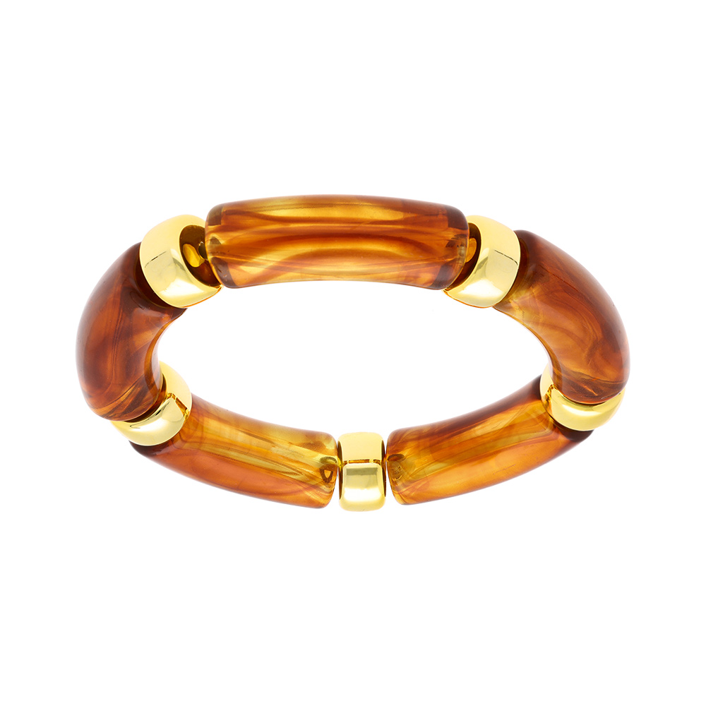 Bracelet extensible couleur ambre � anneaux dor�s - Vue 1