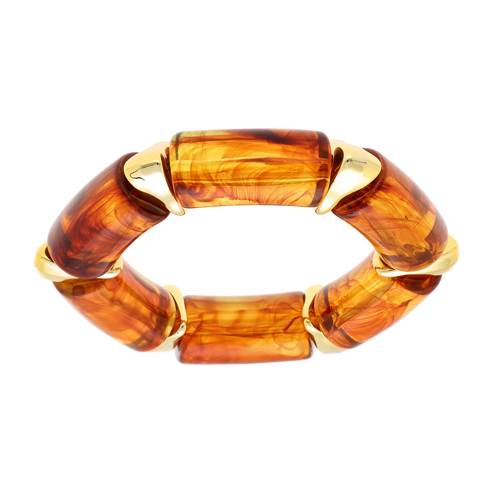 Bracelet extensible couleur ambre miel  inserts dors - Vue 1