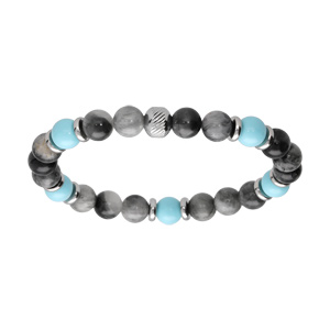 Bracelet extensible en acier perles Howlite et Jade véritable avec perles couleur turquoise - Vue 1