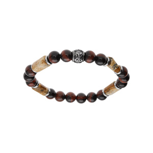 Bracelet extensible en acier perles Oeil de Tigre marron vritable et motif paesina - Vue 1