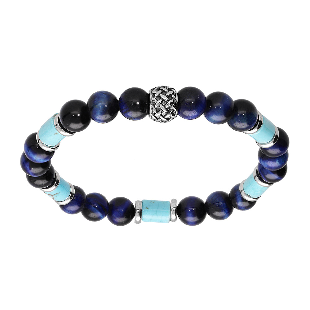 Bracelet extensible en acier perles Sodalite v�ritable et perles longues couleur turquoise - Vue 1