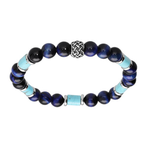 Bracelet extensible en acier perles Sodalite vritable et perles longues couleur turquoise - Vue 1