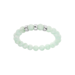 Bracelet extensible en argent platin avec boules Angelite vert clair vritable et 3 charms  graver - Vue 1