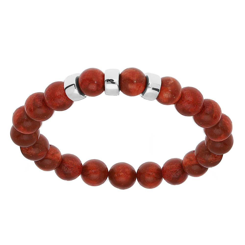 Bracelet Boules En Corail Et Or 18 Carats - Occasion Parfait état - Sans Marque
