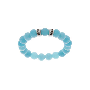 Bracelet extensible en argent platin avec boules Jade bleu vritable et 2 charms  graver - Vue 1