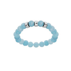 Bracelet extensible en argent platin avec boules Jade bleu vritable et 3 charms  graver - Vue 1